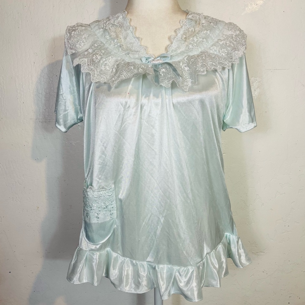 Vintage Xinyada Size M L Lace Ruffle Shirt Blue White Coquette Lolita Style